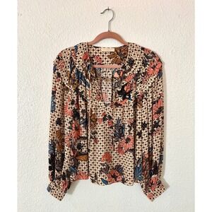 Ulla Johnson Aria Silk Floral Pink Top Boho Romantic Blouse 8